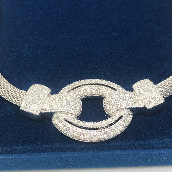 Camrose & Kross Rhodium Plated Mesh Necklace With Crystal JBK - Picture 8 of 9